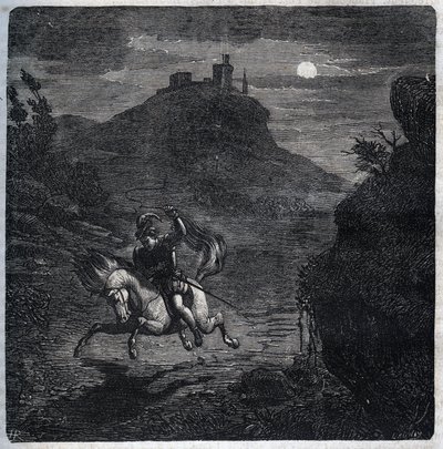 让-德-拉瓦尔（Laval-Chateaubriant）伯爵（1486-1543）在谋杀了他的妻子弗朗索瓦丝-德-福瓦（Francoise de Foix）伯爵夫人（约1495-1537）后逃到了英国。亨利-德-科克（Henry de Kock）于1871年在 "Histoire Des Cocus Celebres "中的版画（1819年）。 作者 法语学校