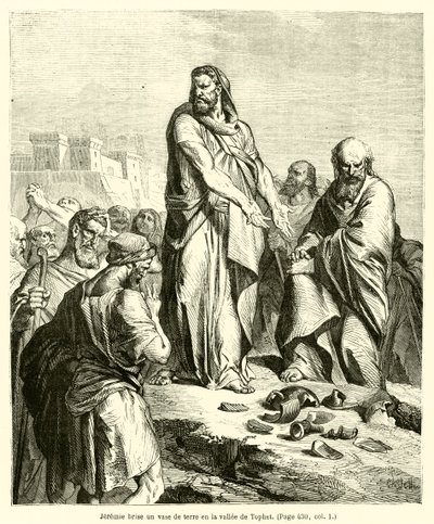 Jeremie brise un vase de terre en la vallee de Tophet (engraving) 作者 法语学校