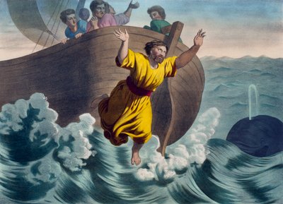 Jonah投入大海，插图来自教理问答LHistoire Sainte，由Charles Delagrave，巴黎出版，19世纪末期 作者 法语学校