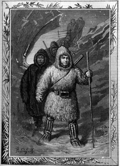 约瑟夫-雷内-贝罗（1826-1853）在哈德逊湾的利奥波德附近出发寻找威廉-肯尼迪船长。著名杂志 "La jeunesse "中的雕刻作品 作者 法语学校