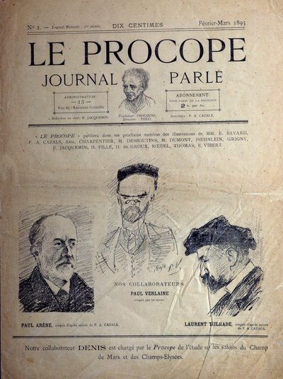 Journal du Proope，巴黎咖啡馆，1895年2月：法国诗人Paul Verlaine、Paul Arene和Laurent Tailhade的肖像。 作者 法语学校