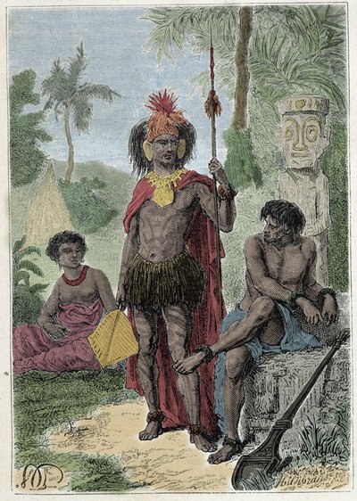 詹姆斯库克船长之旅（1728-1779）：马克萨斯群岛的土著 - 插图取自“18 世纪的伟大航海者” 作者 法语学校