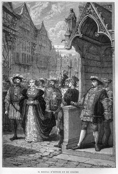 国王亨利八世（Henry）（1491-1547）会见克莱威斯的安妮（1515-1557）--雕刻自Francois Guizot 1877年的《L
