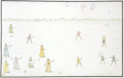 放风筝》选自《Gentil相册》，1774年出版（纸上水粉画） 作者 法语学校