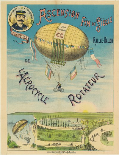 “ L” Aerocycle Rotateur”，热气球自行车广告海报，约1890年 作者 法语学校