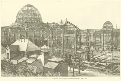 1889年的世界博览会，位于Champ de Mars的Palais des Beaux-Arts et des Arts Liberaux的Charpentes，来自M Godefroy的照片（雕刻）。 作者 法语学校