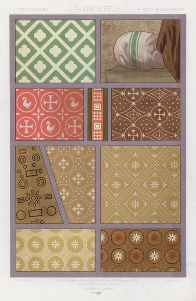 织物的装饰：I-VIIIth 世纪，从 Ir 到 VIII 世纪，I-VIIItes Jahrhundert（彩色石版画） 作者 法语学校