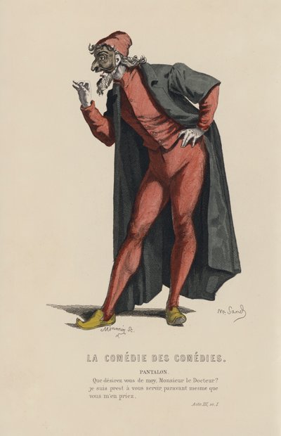 La Comedie Des Comedies, Pantalon (coloured engraving) 作者 法语学校