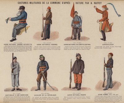 La Commune de Paris, Costumes Militaires De La Commune by A Raffet（彩色平版印刷）。 作者 法语学校