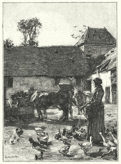 La Cour De La Ferme（雕版画）。 作者 法语学校