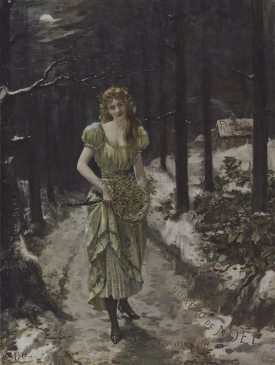 La Fee au Gui (The Mistletoe Fairy) (彩色平版印刷) 作者 法语学校