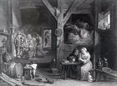 La Fumeuse，由Jean Baptiste Patas在1786-1808年David Teniers the Younger之后印刷 作者 法语学校