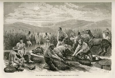 La peche des leeches, drawing by Sahib, to illustrate the story of Henri Belle: Voyage en Greece 作者 法语学校