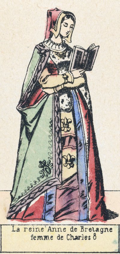 La reine Anne de Bretagne, femme de Charles 8 (coloured engraving) 作者 法语学校