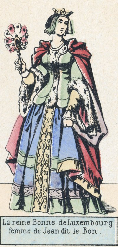 让·迪特·勒·邦 (Jean dit le Bon) 的妻子卢森堡王后波恩 (彩色版画) 作者 法语学校