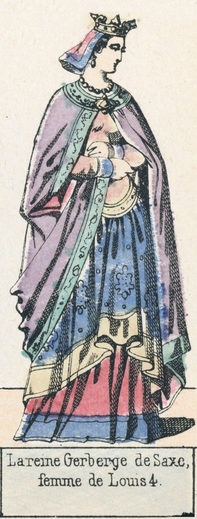 萨克森女王 Gerberge，路易 4 的妻子（彩色雕刻） 作者 法语学校