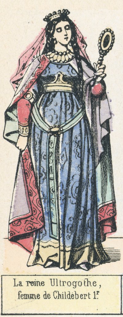 La reine Ultrogothe, femme de Childebert 1r (coloured engraving) 作者 法语学校