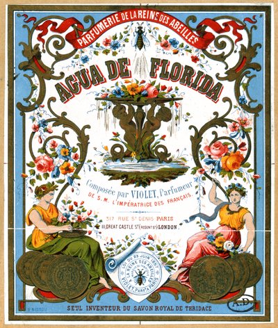 19世纪下半叶巴黎La Reine des Abeilles香水店的标签广告Aqua de Florida香水 作者 法语学校