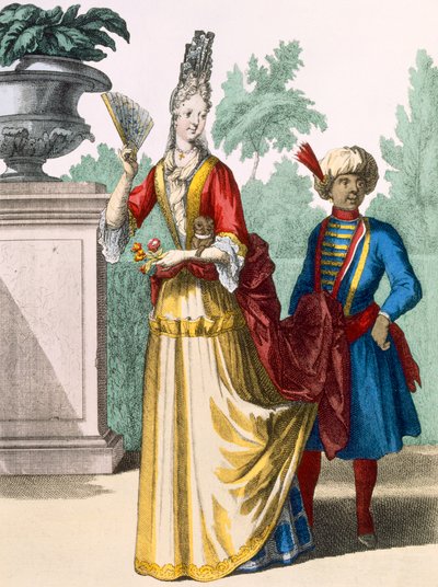 夏天礼服的夫人，c.1690-1700 作者 法语学校
