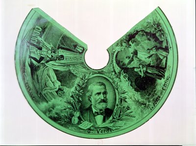 灯罩上装饰着朱塞佩威尔第（1813-1901）的肖像以及奥赛罗和命运之力的场景（雕刻在纸上） 作者 法语学校