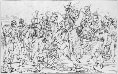 1809年5月22日，在1810年沙龙的Albert Paul Bourgeois的一幅画作之后，蒙特贝罗公爵元帅兰尼斯的最后时刻 作者 法语学校