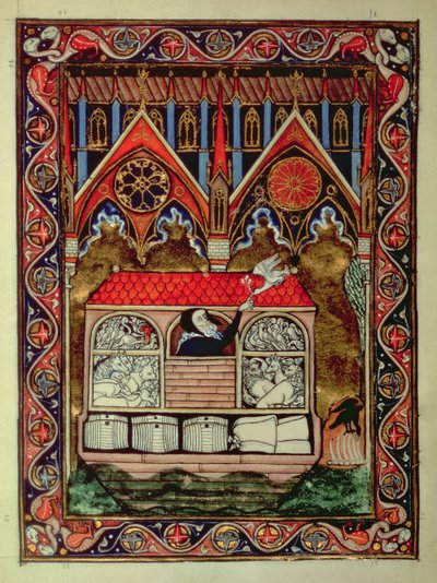Lat 10525 f.3v Noahs Ark，来自圣路易斯的Psalter，c.1258-70 作者 法语学校