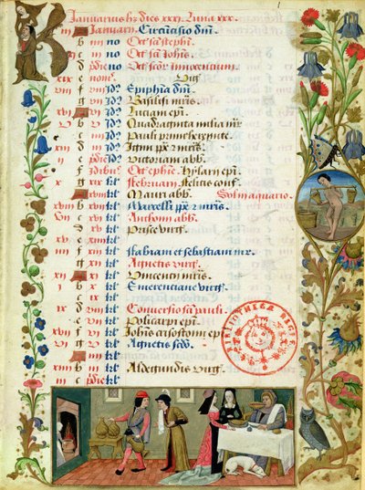 Lat 1173 f.1 January;来自Angouleme查尔斯时间的Robinet Testard的饮食人士 作者 法语学校