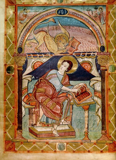 Lat 8850 f.81v St. Mark，法语，来自Charlemagne法院学院 作者 法语学校