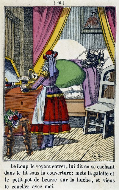 Le Chaperon Rouge dans la chambre du loup - 载于《小红帽》，编辑。Pellerin, Epinal, n.d. 19. 作者 法语学校