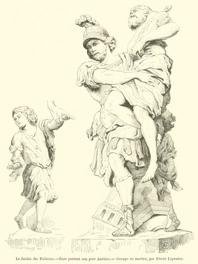 杜乐丽花园，Enee 背着她的父亲 Anchises（版画） 作者 法语学校