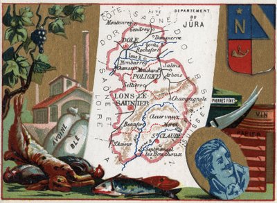法国弗朗什-孔特（Franche-Comte）的Le Jura（39）。当地特产：狩猎、燕麦、小麦、细石、葡萄酒和纸张。罗盖特-德-拉伊尔（1760-1836）的肖像，《马赛曲》和其他革命歌曲的作者。关于法国各省的系列报道。C 作者 French School