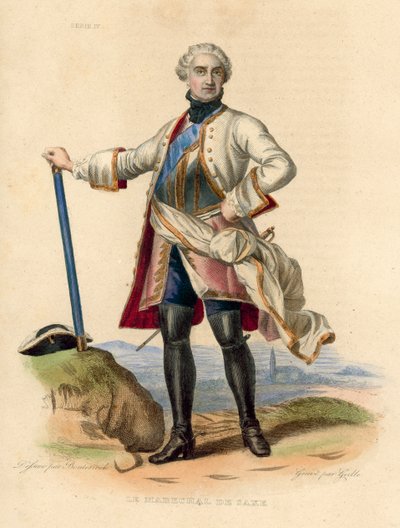 Le Marechal de Saxe（彩色雕刻）。 作者 法语学校