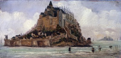 Le Mont Saint-Michel a low maree - 面板上的油，匿名 作者 法语学校
