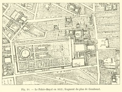 皇宫（Palais-Royal）于1652年; Gomboust计划的片段 作者 法语学校