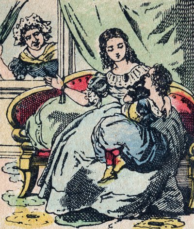 Le Pere Fouettard，法国的鞭打父亲人物，民间传说中惩罚顽皮孩子的传奇人物：他的妻子La Mere Fouettard是鞭打母亲，她没有训斥聪明的孩子 - Epinal图片 作者 法语学校