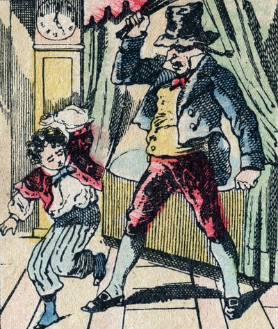 Le Pere Fouettard 民间传说中的传奇人物，用鞭子惩罚不聪明的孩子，将不听话的孩子圈起来，埃皮纳勒的形象 作者 法语学校
