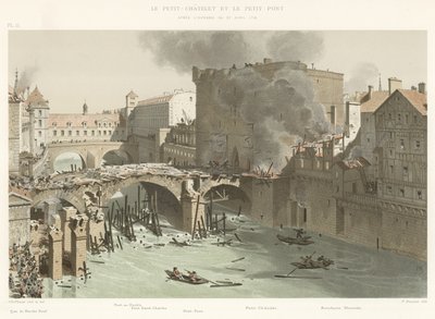 The Petit-Chatelet和Petit-Pont，1718年4月27日的火灾后 作者 法语学校