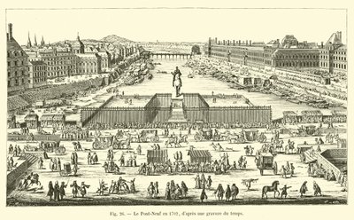 1702年的Pont Neuf，经过一段时间的雕刻 作者 法语学校