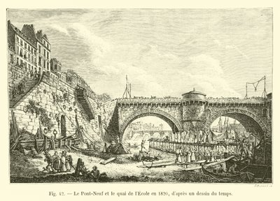 1820年的Pont-Neuf和Quai de l&39;Ecole，从时间的绘图 作者 法语学校