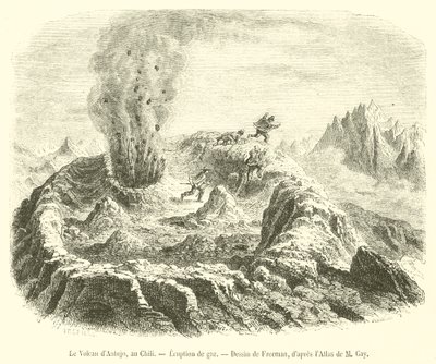 安图霍火山，智利，气体喷发（雕刻） 作者 法语学校