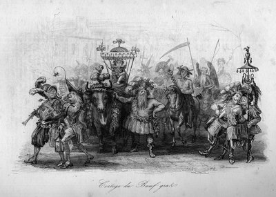 Le cortege du boeuf gras ("Le carnival" song by Marc-Antoine Madeleine Desaugiers) in "- CHANS et CHANS POPULES DE LA FRANCE - 1843 - H.- L. DELLOYE, publisher, LIBRAIRIE DE GARNIER. 作者 法语学校