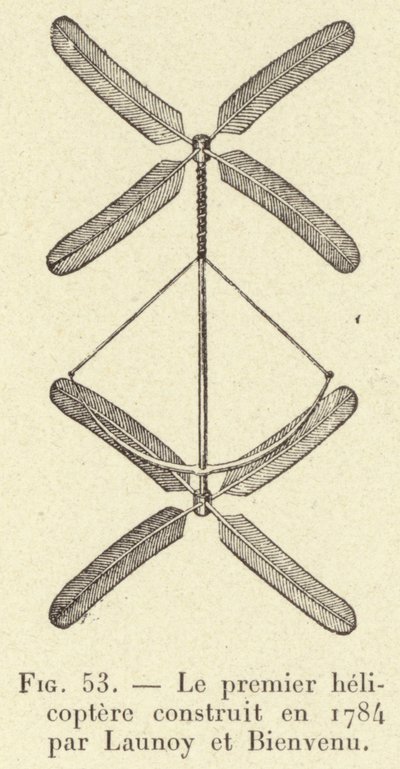 Le premier helicoptere construit en 1784 par Launoy et Bienvenu (engraving) 作者 法语学校