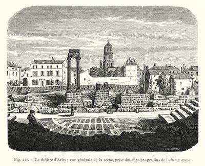 阿尔勒剧院； 场景的一般视图，取自 ultima Cavea 的最后一步（雕刻） 作者 法语学校