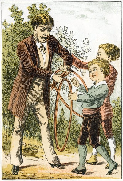 Leon and Lucien learned well to read and became little scientists - their parents to reward them bought pretty hoops - in “Alphabet des petits savants”, late 19th century (chromolithograph) 作者 法语学校