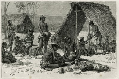Les Indiens Galibis（或 Kalinas）制作陶器，由 D.Maillart 雕刻，以说明法国海军博士 Jules Crevaux 博士于 1876 年至 1877 年在圭亚那内陆探险的航行，发表于世界之旅 , 在 o 方向下 作者 法语学校
