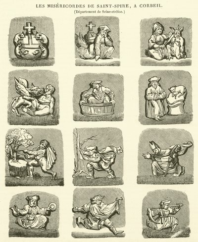 圣斯皮尔的吝啬鬼们，在科贝尔（Corbeil）（雕刻）。 作者 法语学校
