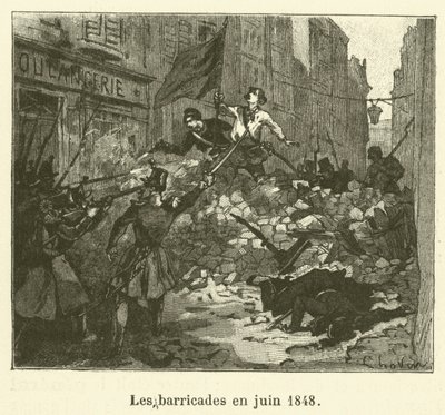 1848年6月的街垒（雕刻）。 作者 法语学校