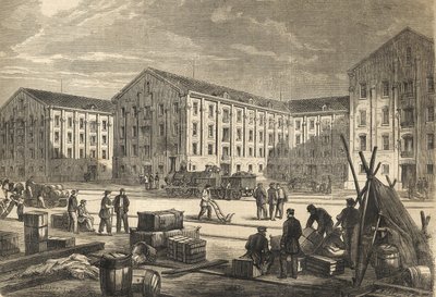 Les docks de Rouen en 1866 - 1866年的鲁昂码头 - 雕刻品 作者 法语学校