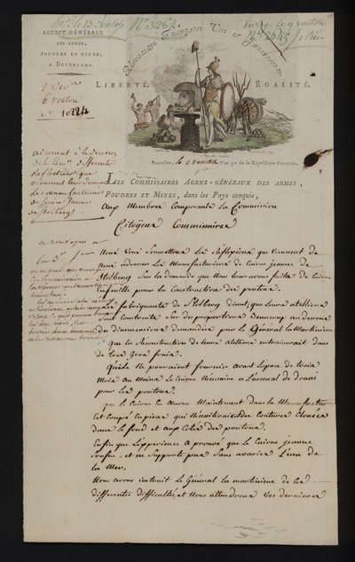 Letter from the Agence Generale des Armes, Poudres et Mines, Brussels, after southern Netherlands were annexed by France 作者 法语学校