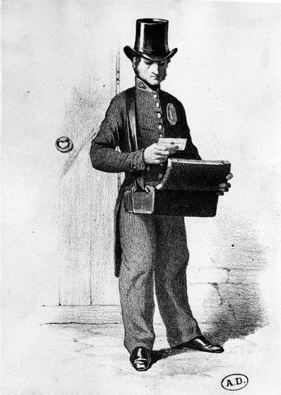 信件持有人：1850 年左右的邮递员 - 雕刻，圣经。 装饰艺术 作者 法语学校